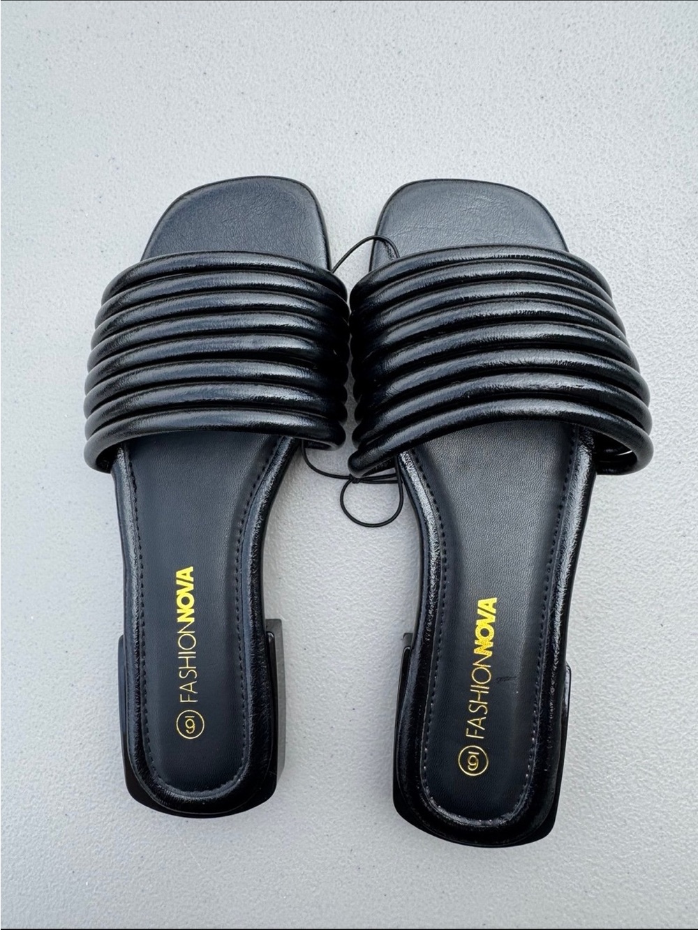 Fashion Nova Black Ribbed Slide Sandals for Women